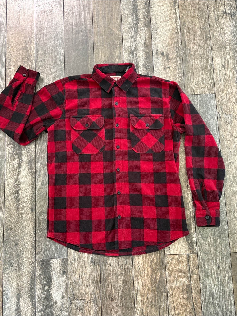 Wrangler Red and Black Plaid Button-Up Work Shirt